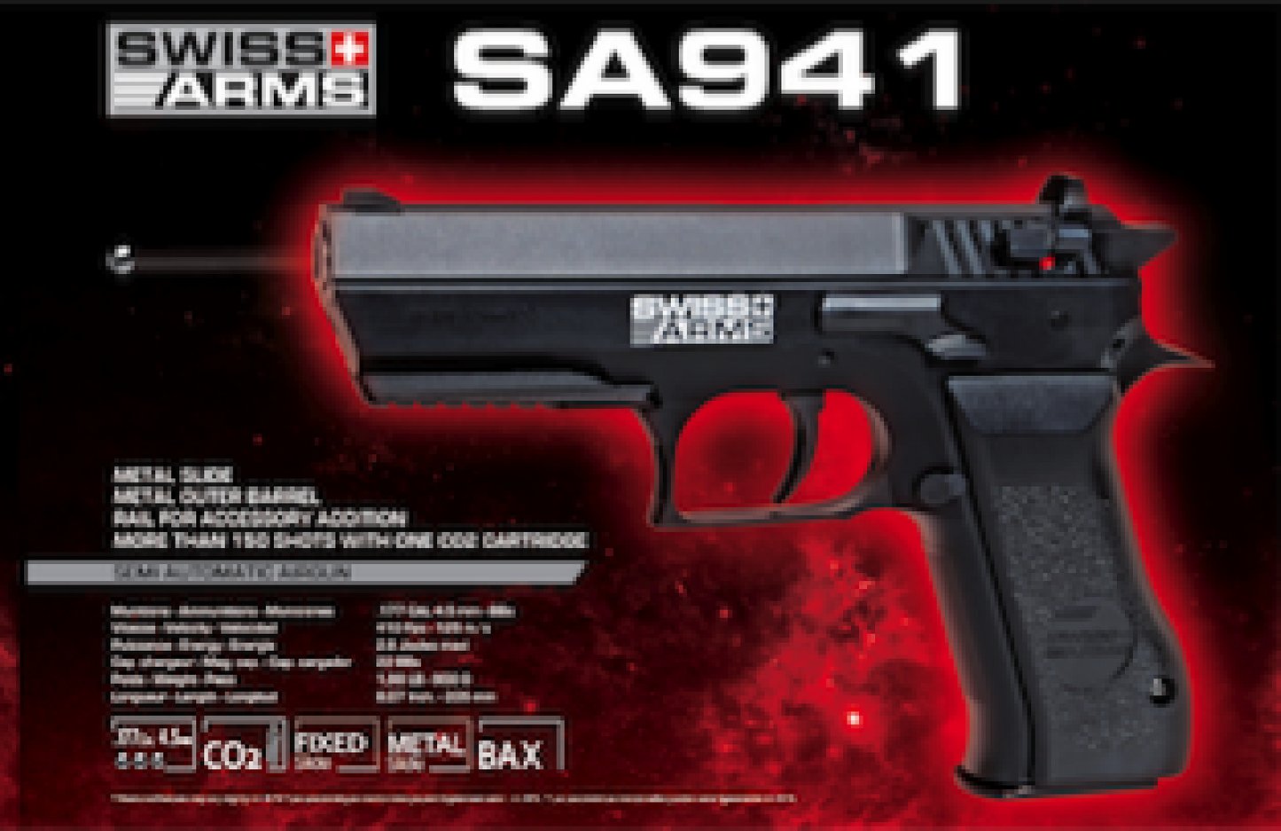 Swiss Arms 941 4.5mm/.177 Co2 Non-Blowback Pistol (Black - Cybergun - 288014)