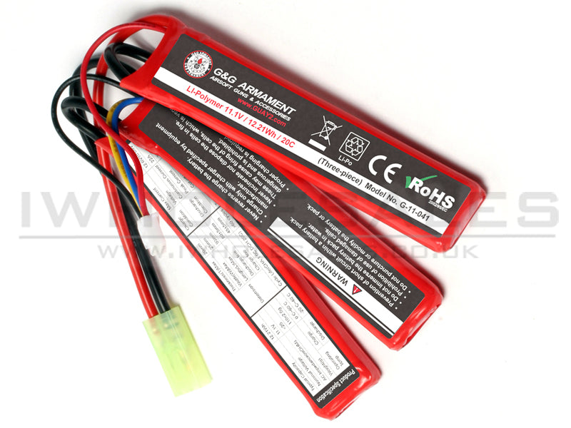 G&G 11.1v 1100 mAh Lipo Battery (Three Way Split)