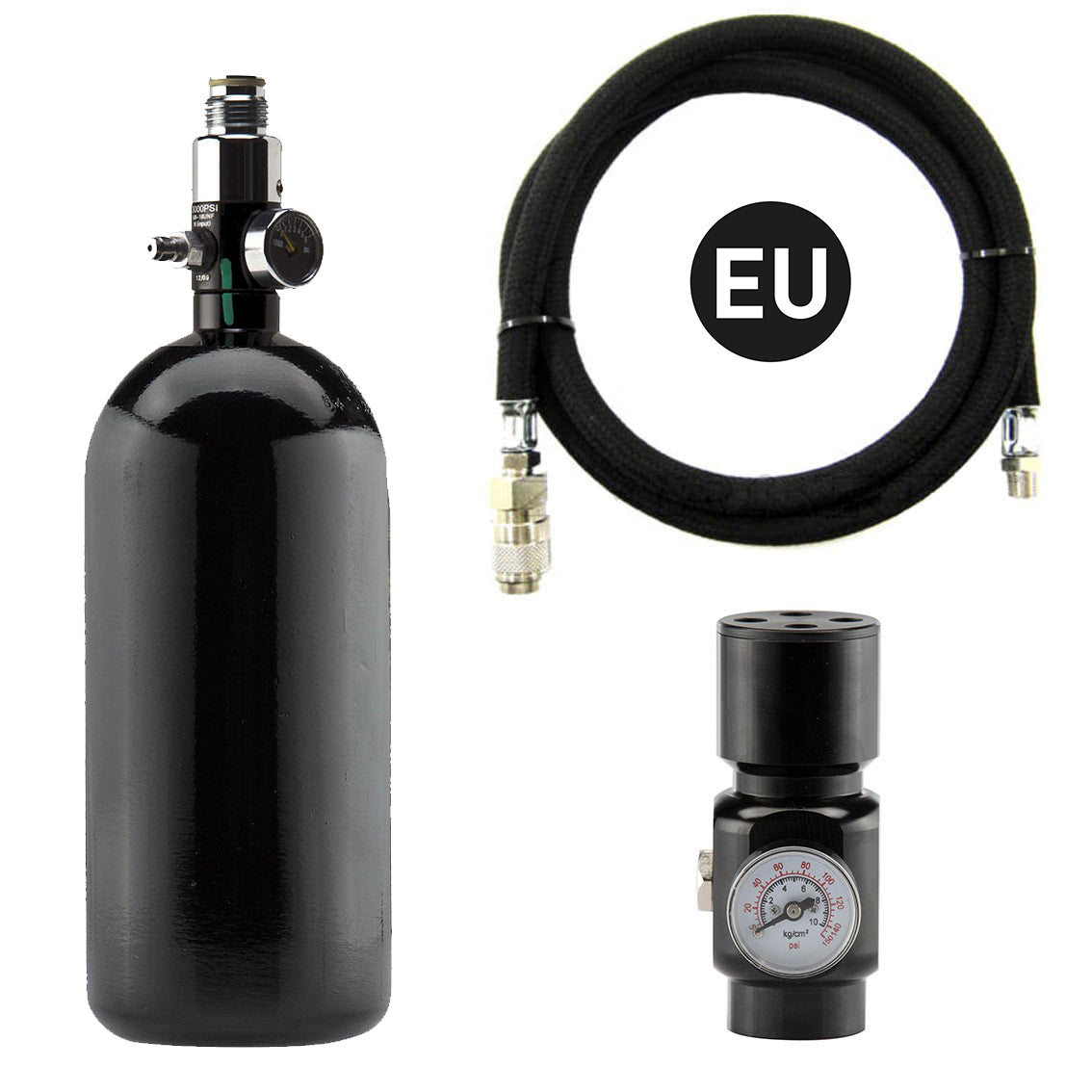 BO Manufecture Complete EU package: 0.8L bottle + preset + HPA regulator + reinforced US line