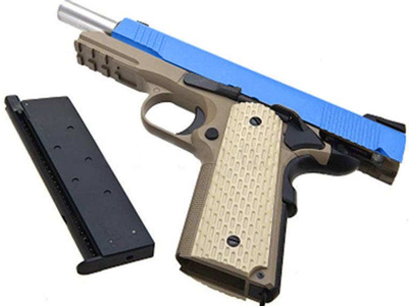 WE K-Warrior Gas Blowback Pistol (Rail - Rubber Grip - Tan/Blue)