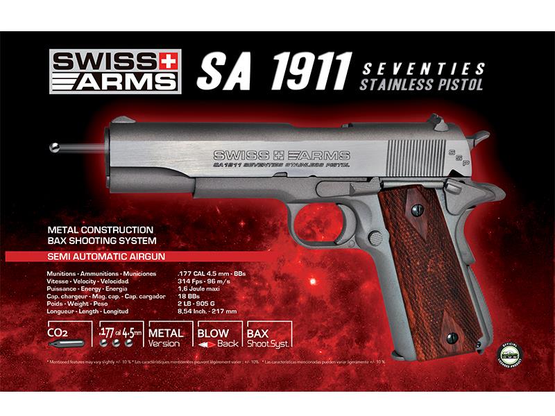 Swiss Arms P1911 4.5mm / .177 Co2 Blowback Pistol (Metal - Silver - Cybergun - 288509)