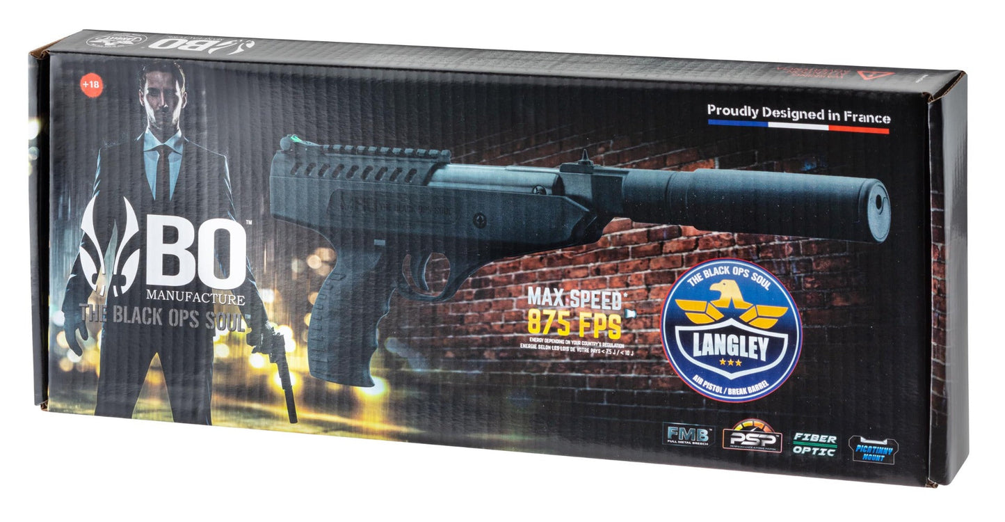 Bo Manufacture 5.5mm/.22 Langley Break Barrel Air Pistol with Silencer (7.5j - Black)