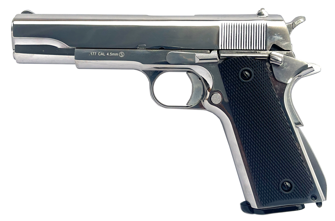 KLI 4.5mm/.177mm BB 1911 Classic Co2 Blowback Pistol (Full Metal - Silver - L45-210315S-C)