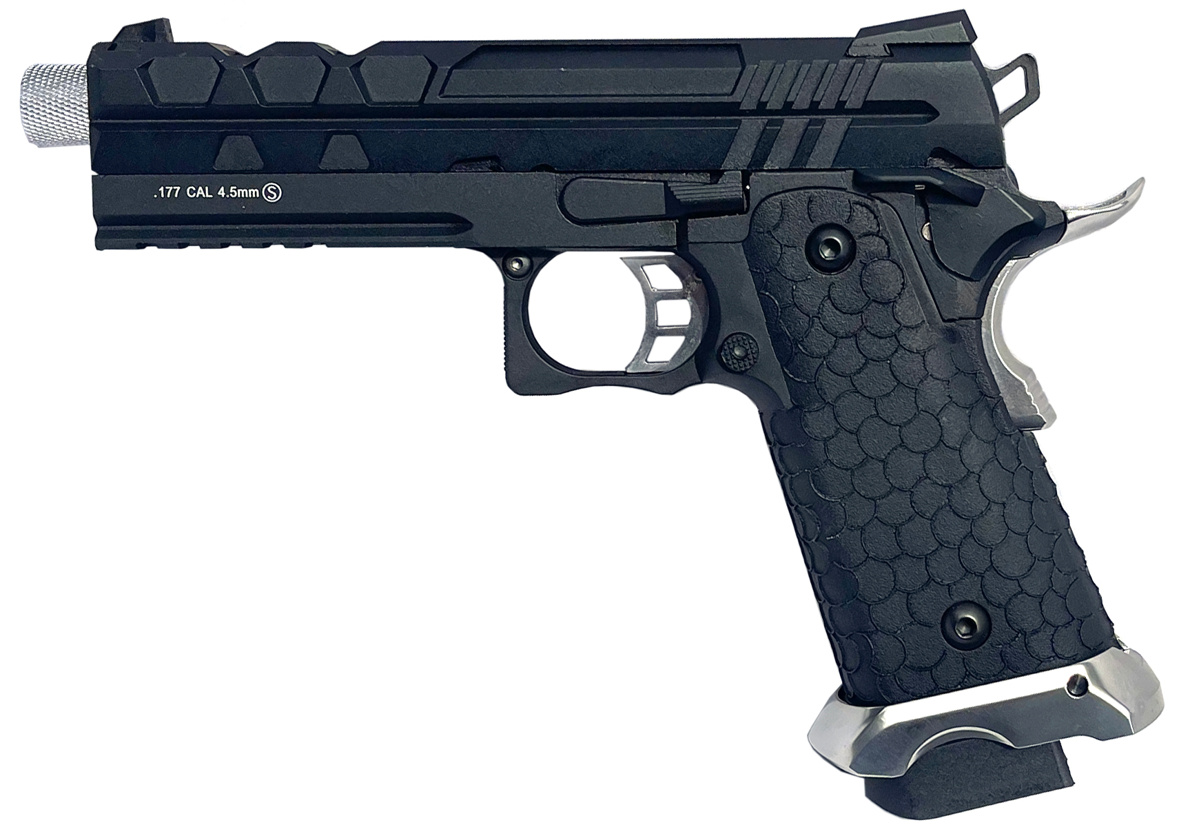 KLI 4.5mm/.177 BB Tartarus MKIV 5.1 Hi-Capa Co2 Blowback Pistol (Full Metal - Silver Barrel - L45-21064C-EXS)
