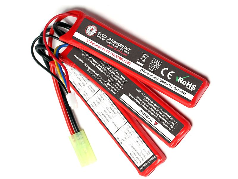 G&G 11.1v 1100 mAh Lipo Battery (Three Way Split)