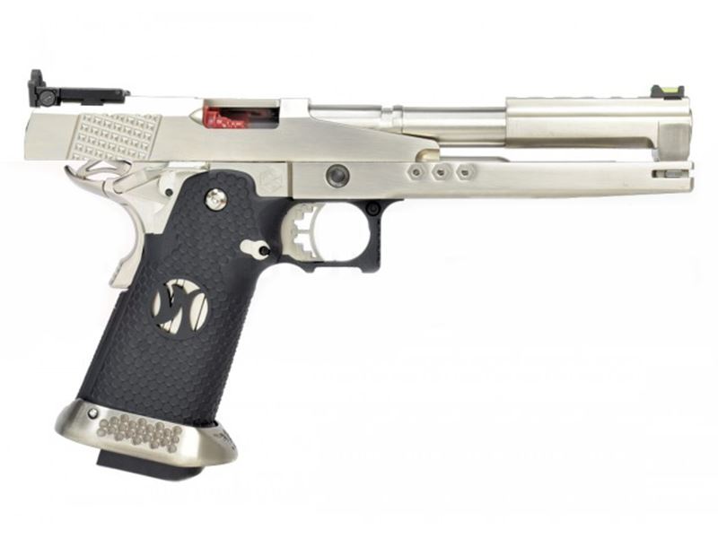 Armorer Works Custom 'Race Guns' Hi-Capa GBBP (Dragon Silver Slide - Black Grips - AW-HX2201)