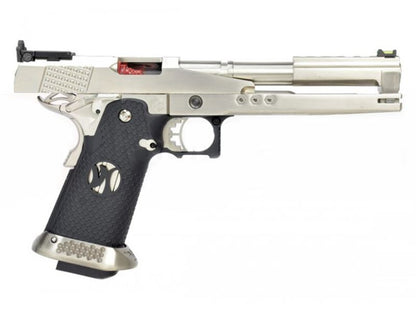 Armorer Works Custom 'Race Guns' Hi-Capa GBBP (Dragon Silver Slide - Black Grips - AW-HX2201)