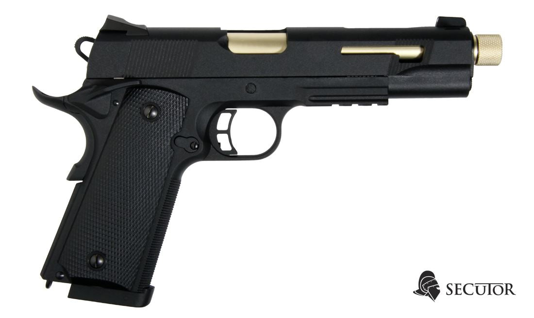 SECUTOR - Rudis III - 1911 Custom Pistol (Gold Barrel - Co2 Powered - Gas Ready - Black)