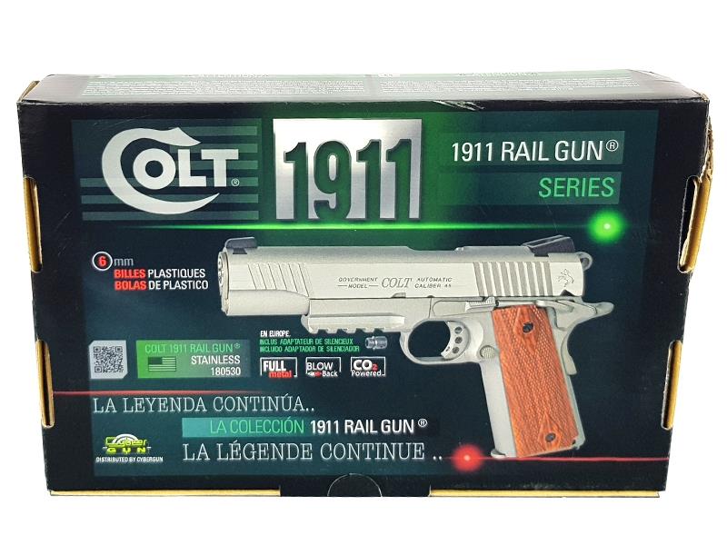 Colt 1911 (Rail) Co2 Blowback Pistol (Silver - Cybergun - 180530)