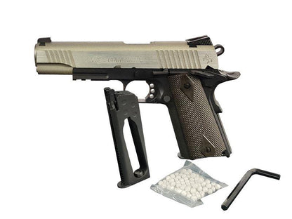 Colt 1911 (Rail) Co2 Blowback Pistol Dual Tone (Silver/Black - Cybergun - 180531)