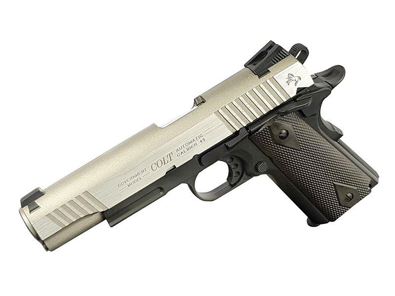 Colt 1911 (Rail) Co2 Blowback Pistol Dual Tone (Silver/Black - Cybergun - 180531)