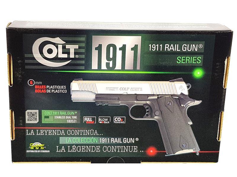 Colt 1911 (Rail) Co2 Blowback Pistol Dual Tone (Silver/Black - Cybergun - 180531)