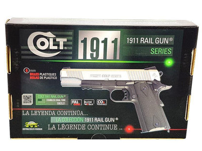Colt 1911 (Rail) Co2 Blowback Pistol Dual Tone (Silver/Black - Cybergun - 180531)