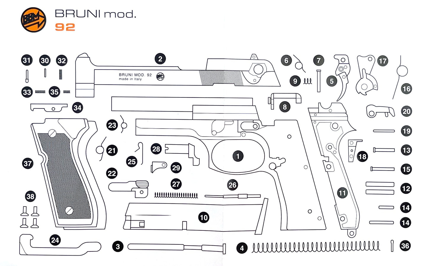 Bruni 92 Pistol (Cal.8 - BFG - BLUE - 1300)