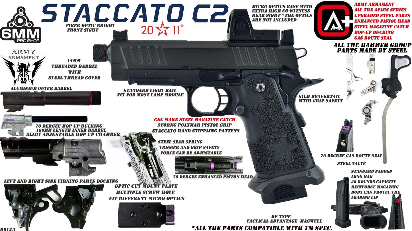 Staccato Licensed C2 Compact 2011 Gas Blowback T8 Airsoft Pistol (R612A)