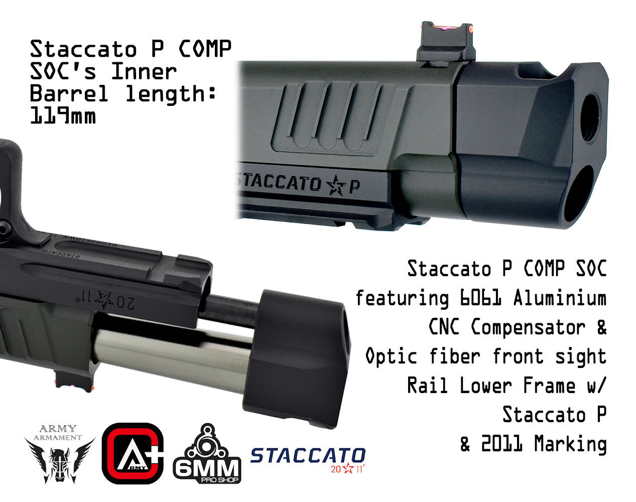 Staccato Licensed P New Version with Comp Gas Blowback Airsoft Pistol (R611-2A)