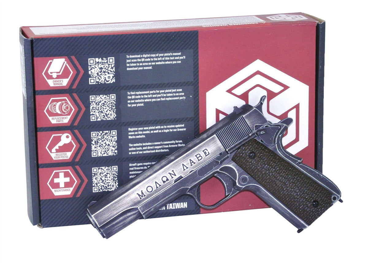 Armorer Works Custom "Molon Labe" 1911 Gas Blowback Pistol (Full Metal -Brown Grips - AW-NE2002)