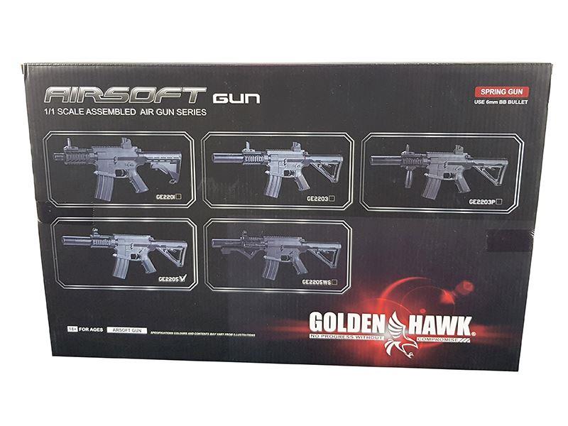 Golden Hawk M4 Rifle with Inbuilt Mock Silencer & Grip (Spring Powered - Black)