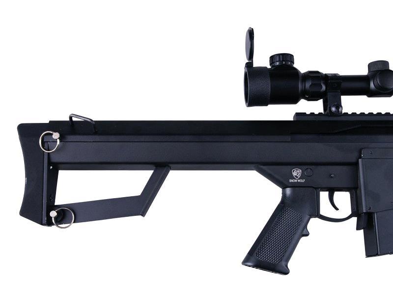 Barrett M82A1 Electric AEG Sniper Rifle with Hunter Scope and Bipod (Snow Wolf - Black - SW-02A)