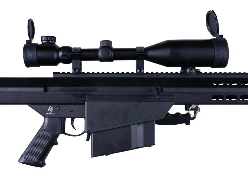 Barrett M82A1 Electric AEG Sniper Rifle with Hunter Scope and Bipod (Snow Wolf - Black - SW-02A)