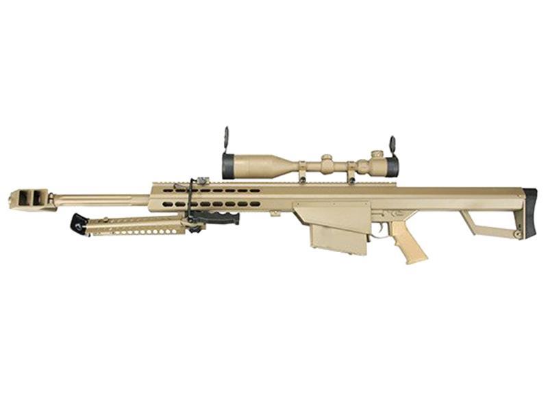 Barrett M82A1 Electric AEG Sniper Rifle with Hunter Scope and Bipod (Snow Wolf - Tan - SW-02A)
