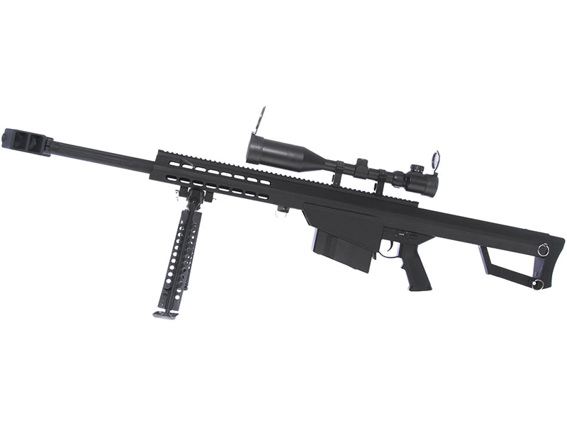 Barrett M82A1 Electric AEG Sniper Rifle Compact with Scope and Bipod (Snow Wolf - Black - SW-02CQB-A-BK)