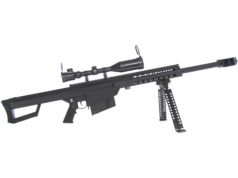 Barrett M82A1 Electric AEG Sniper Rifle Compact with Scope and Bipod (Snow Wolf - Black - SW-02CQB-A-BK)