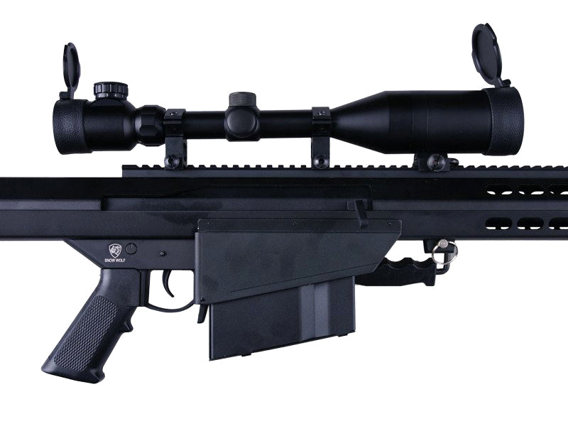 Barrett M82A1 Electric AEG Sniper Rifle Compact with Scope and Bipod (Snow Wolf - Black - SW-02CQB-A-BK)