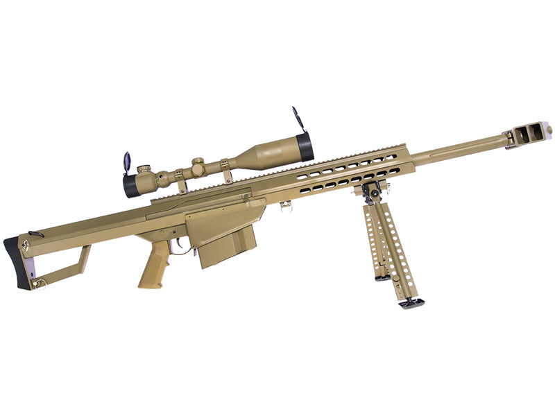 Barrett M82A1 Electric AEG Sniper Rifle Compact with Scope and Bipod (Snow Wolf - Tan - SW-02CQB-A-TN)