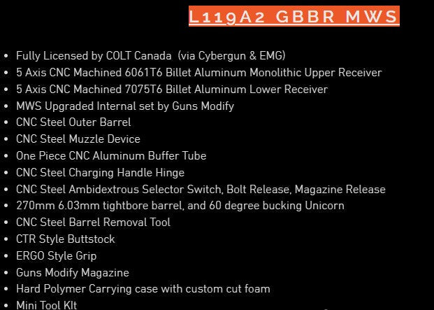 Colt L119A2 SFIW  Gas Blowback Rifle (TM MWS Internals/Archwick - Black)
