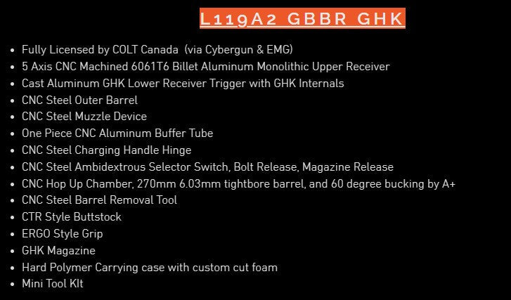 Colt L119A2 SFIW  Gas Blowback Rifle (TM MWS Internals/Archwick - Black)