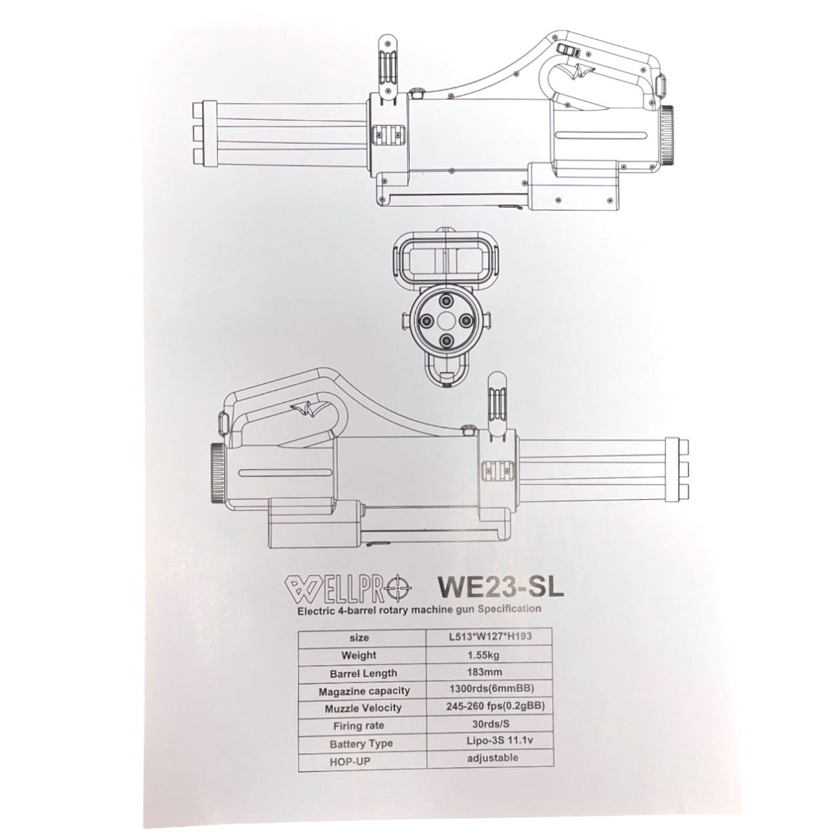 Well WE23-SL Micro Mini Gun AEG (Polymer Gearbox)