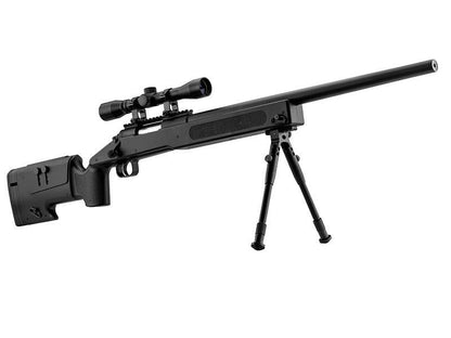 Double Eagle M62 M40 Spring Sniper Rifle with Scope and Bipod (Black - M62-BUNDLE)