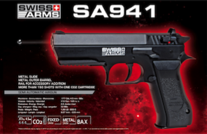 Swiss Arms 941 4.5mm/.177 Co2 Non-Blowback Pistol (Black - Cybergun - 288014)