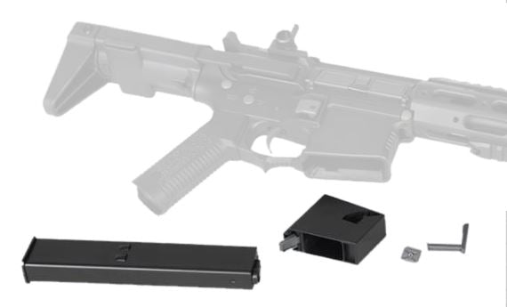 Ares Adaptor Set 9mm Magazine For M4's (Inc. 45 Round 9mm Magazine - Black - MAG-038-BK)