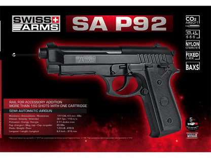 Swiss Arms P92 BAX 4.5mm / .177 Co2 Non-Blowback Pistol (Polymer- Black - Cybergun - RT288026)