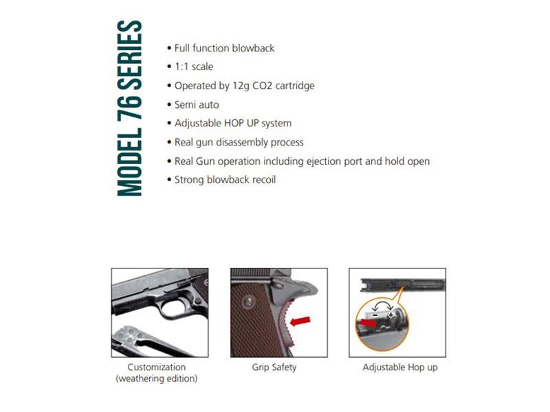 KWC 1911 Co2 Blowback Pistol (Full Metal - Black - AAKCCB760AZB)