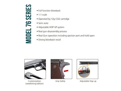 KWC 1911 Co2 Blowback Pistol (Full Metal - Black - AAKCCB760AZB)
