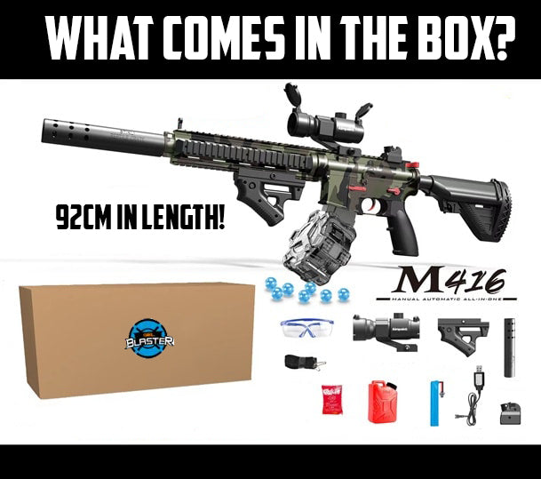 Gel Blaster GBEG M416 1:1 Scale Fully Auto Rifle (OD/Green - Includes Battery and Charger, Scope, Silencer, Drum Mag.)