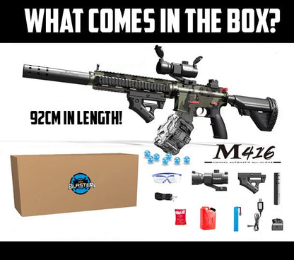 Gel Blaster GBEG M416 1:1 Scale Fully Auto Rifle (OD/Green - Includes Battery and Charger, Scope, Silencer, Drum Mag.)
