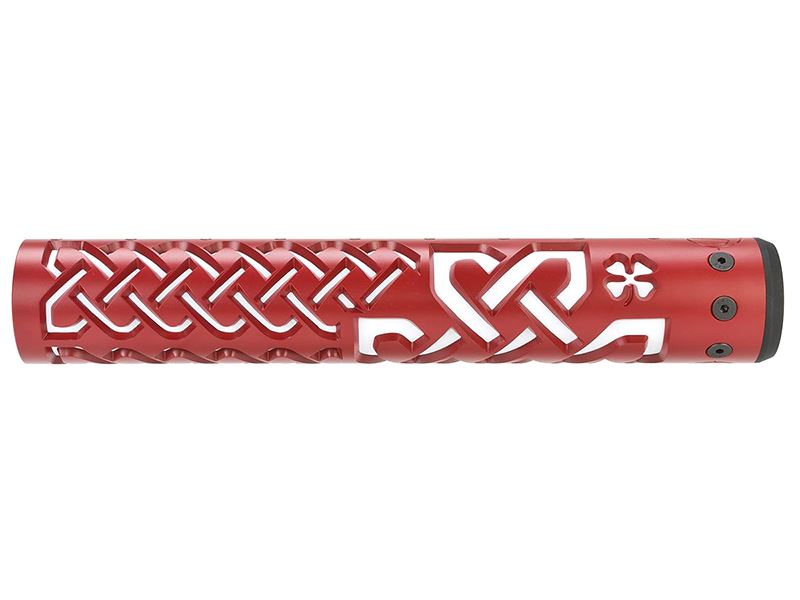 Unique ARs CNC Machined Celtic Knot Handguard for AR15 Pattern Rifles (Red - 12" - With Airsoft Barrel Nut)