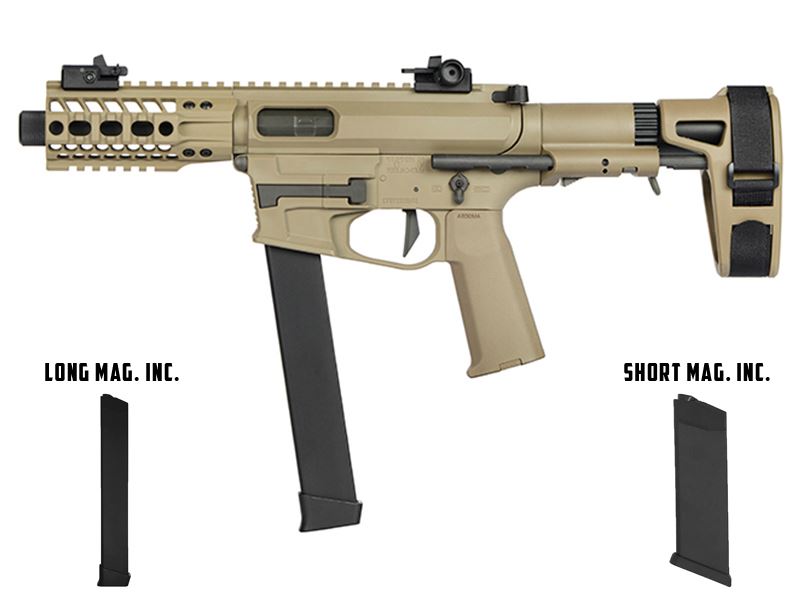 Ares M45X-S with EFCS Gearbox (Retractable Stock with Arm Stabilizing Brace - Tan - AR-086E - Comes with extra Mid-Cap and Low Cap Magazine)