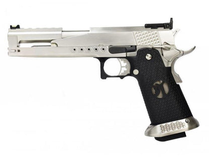 Armorer Works Custom 'Race Guns' Hi-Capa GBBP (Dragon Silver Slide - Black Grips - AW-HX2201)