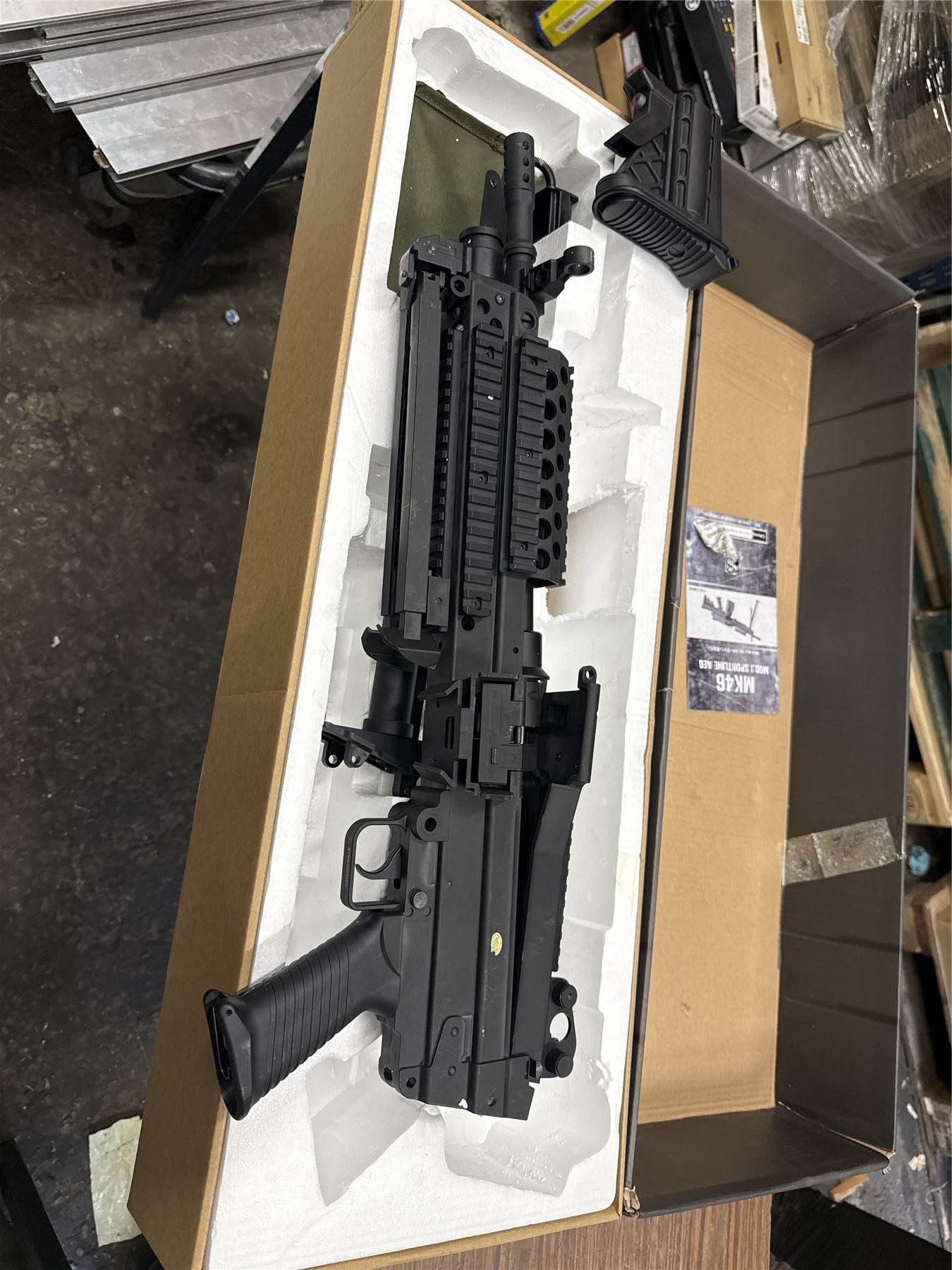 [Boneyard] S&T MK46 Sports Line AEG (Black) - Gearbox works - missing barrel/hop unit - includes drum mag