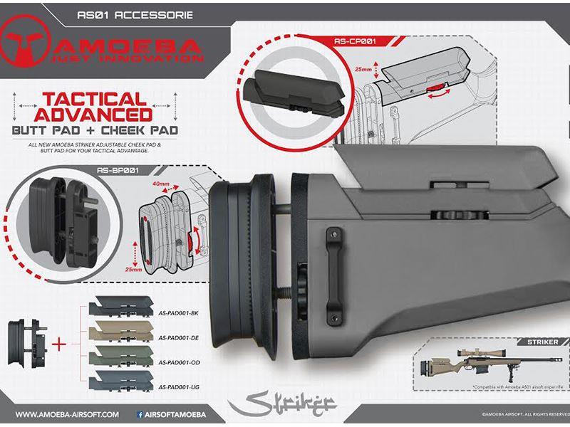 Ares Amoeba Striker Sniper Rifle Tac. Adv. Butt Pad plus Cheek Pad (Black - AS-PAD001-BK)
