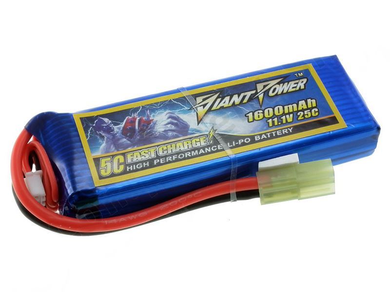 ACM 11.1v 1600mAh 25C Continuous Discharge Lipo Battery (Mini Gun/Micro Gun - Mini-Tamiya)