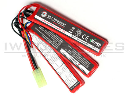 G&G 11.1v 1100 mAh Lipo Battery (Three Way Split)
