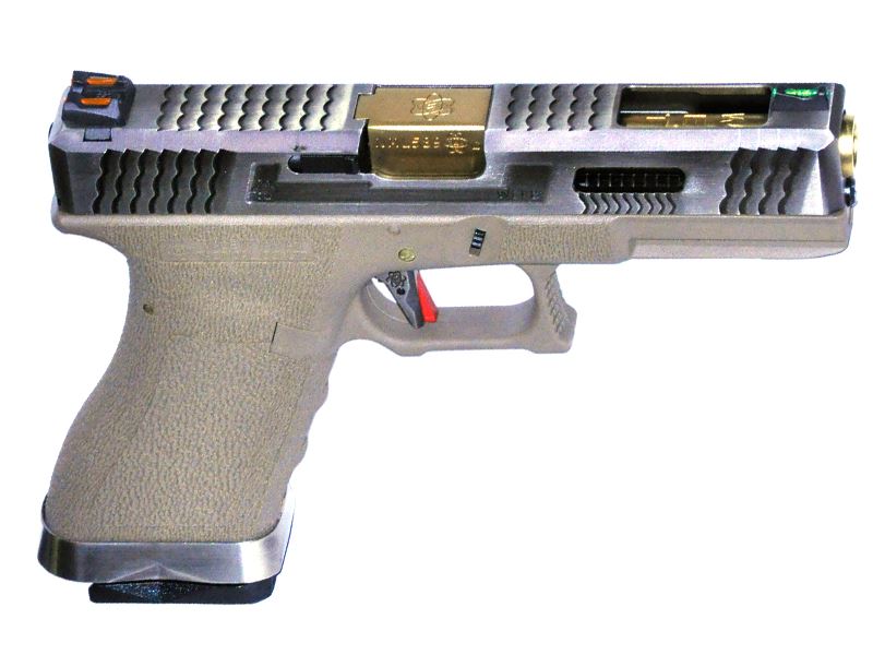 WE Custom 17 Pistol TAN (Silver Slide and Gold Barrel)