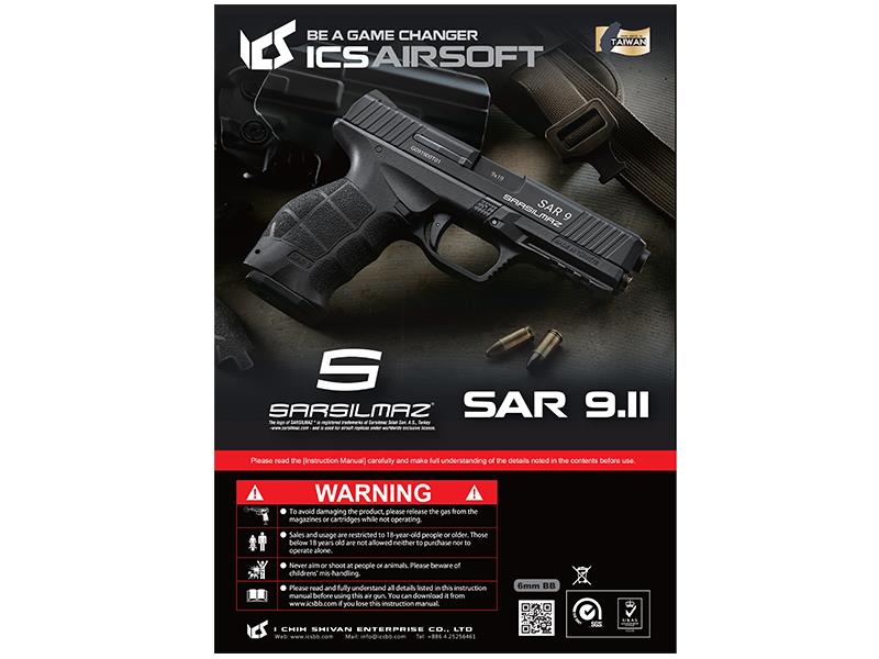 ICS Sarsilmaz Sar 9.11 Gen.2 Gas Blowback Pistol (Black - BLE-009-SB-2)