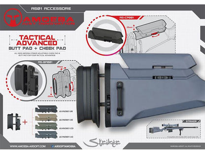 Ares Amoeba Striker Sniper Rifle Tac. Adv. Butt Pad plus Cheek Pad (Urban Grey - AS-PAD001-UG)